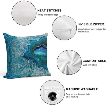 Teal Aqua Turquoise Blue Rock Agate Mineral Crystals Pattern Soft Anti-Pilling Throw Pillow