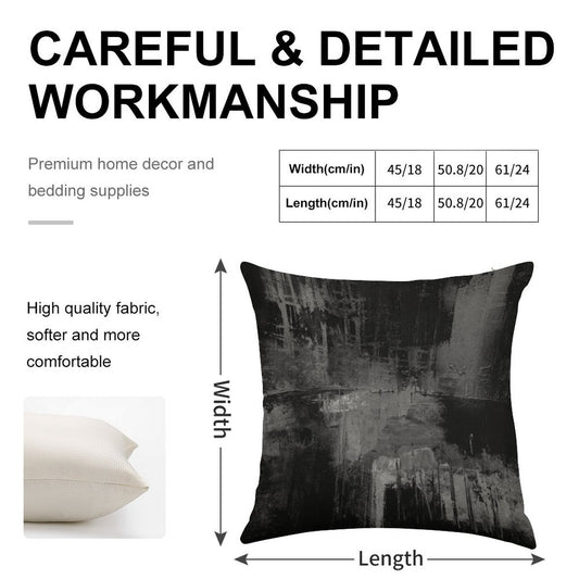 Black Gray Abstract Linen Throw Pillow Cover