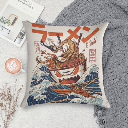 The Great Ramen Off Kanagawa Soft Shrink-Resistant Throw Pillow