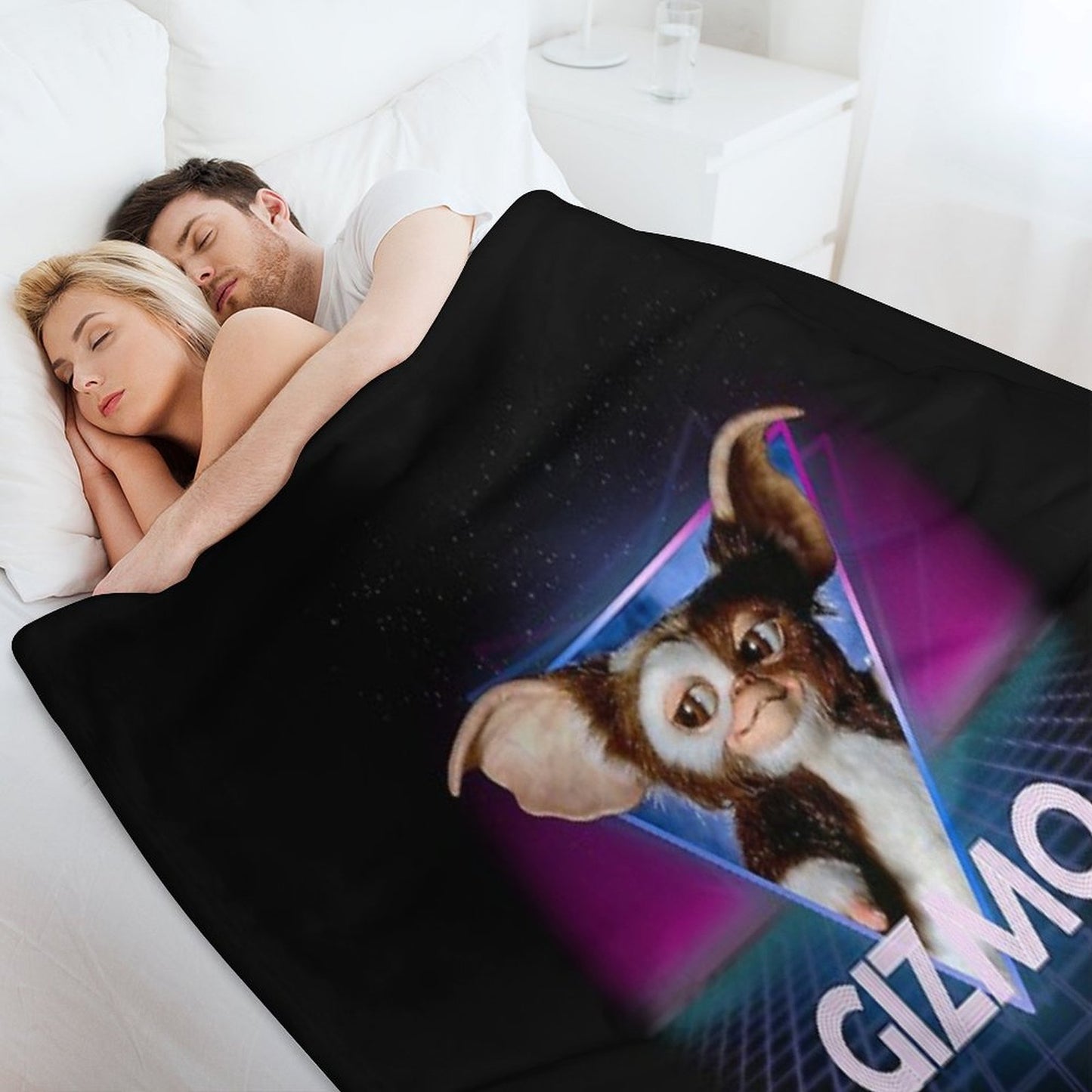 Gremlins Gizmo Retro 80s Neon Landscape Throw Blanket