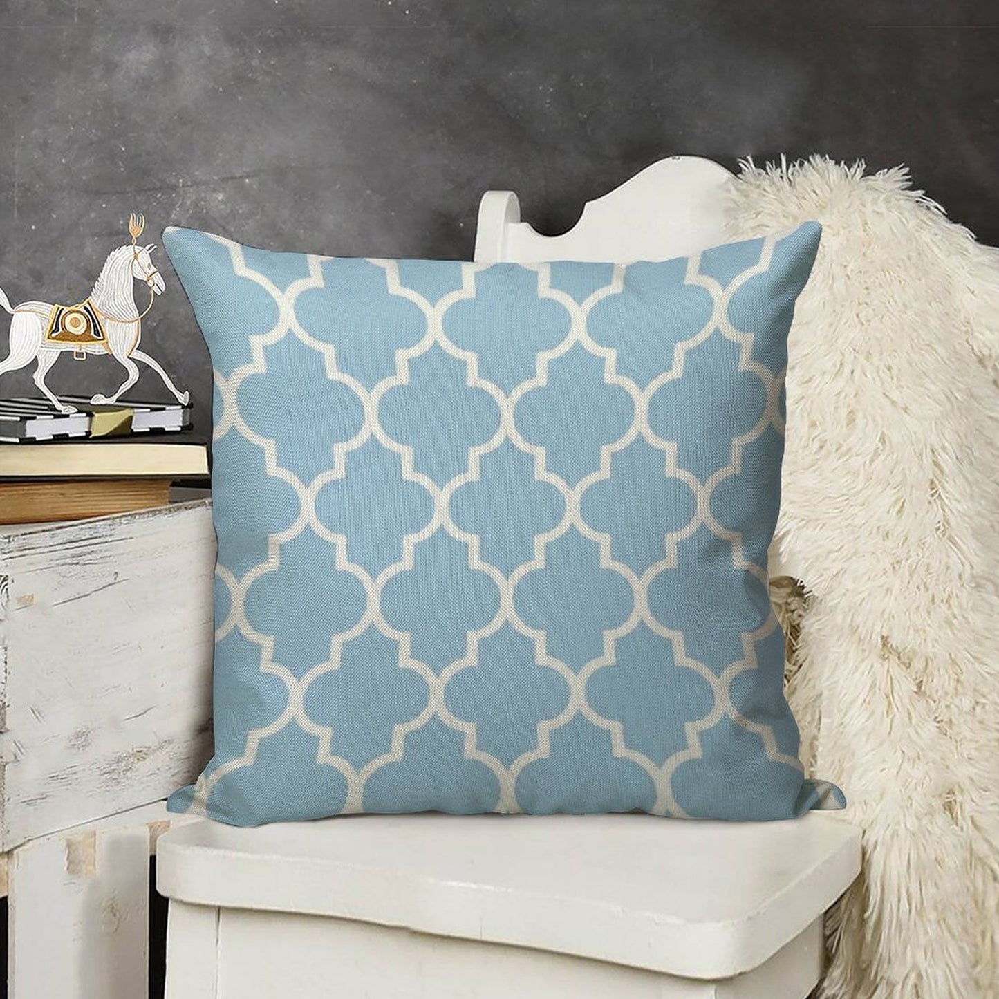 Moroccan Quatrefoil, Light Blue And White Linen Throw Pillow Cover