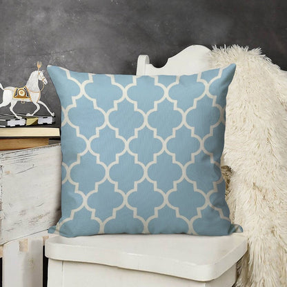 Moroccan Quatrefoil, Light Blue And White Linen Throw Pillow Cover