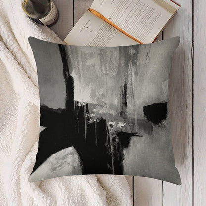 Black White Horizontal Abstract Linen Throw Pillow Cover
