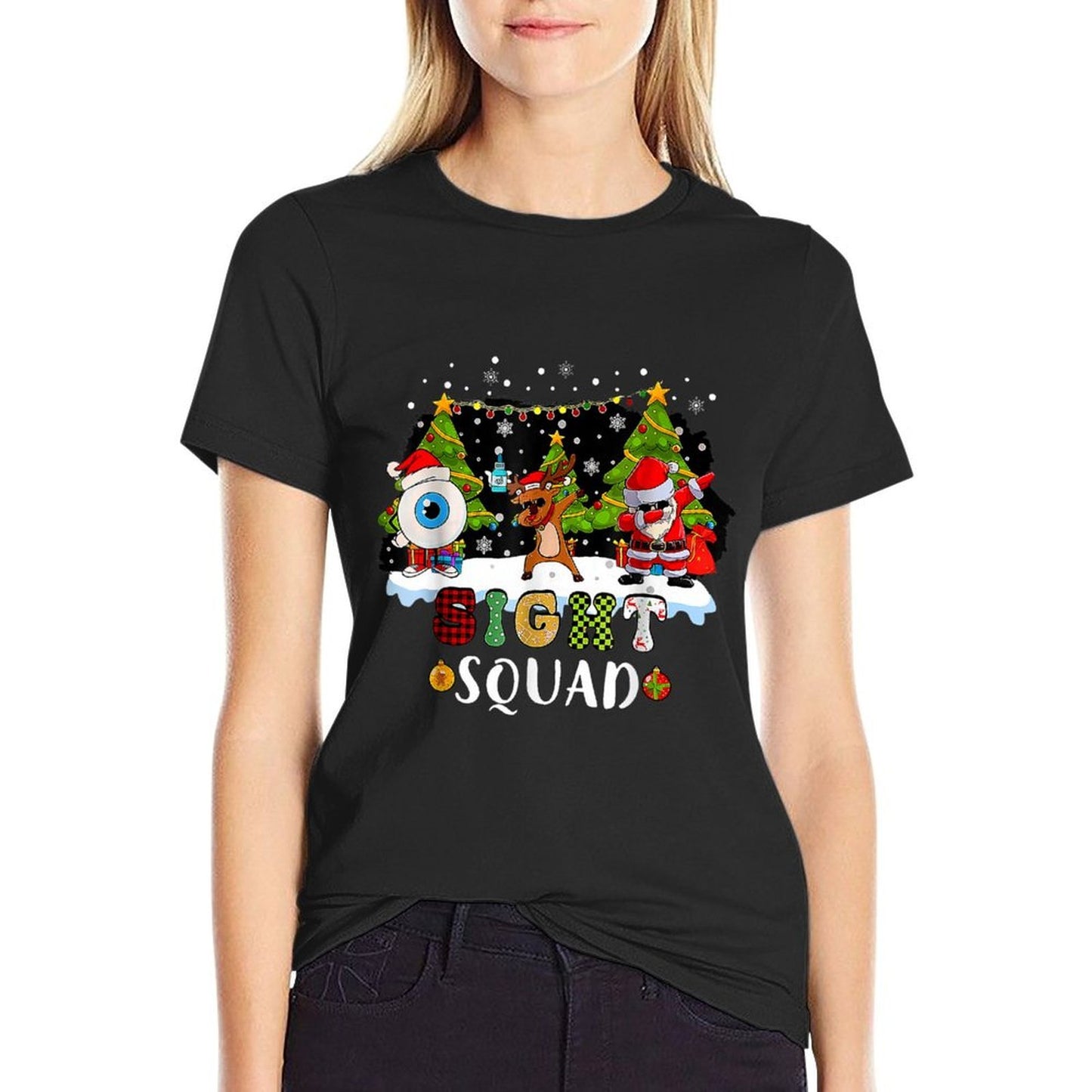 Christmas Sight Squad Santa Reindeer Dabbing Optometrist  Oversized Silhouette T-Shirt