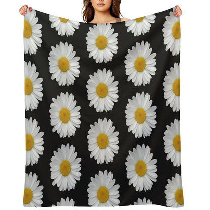 Modern Simple Elegant White Daisy Flowers on Black Throw Blanket