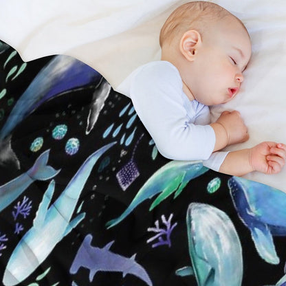 Ocean Diving with Whales at Night - Remix Throw Blanket