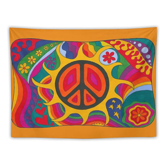 Psychedelic Flaming Peace Tapestry