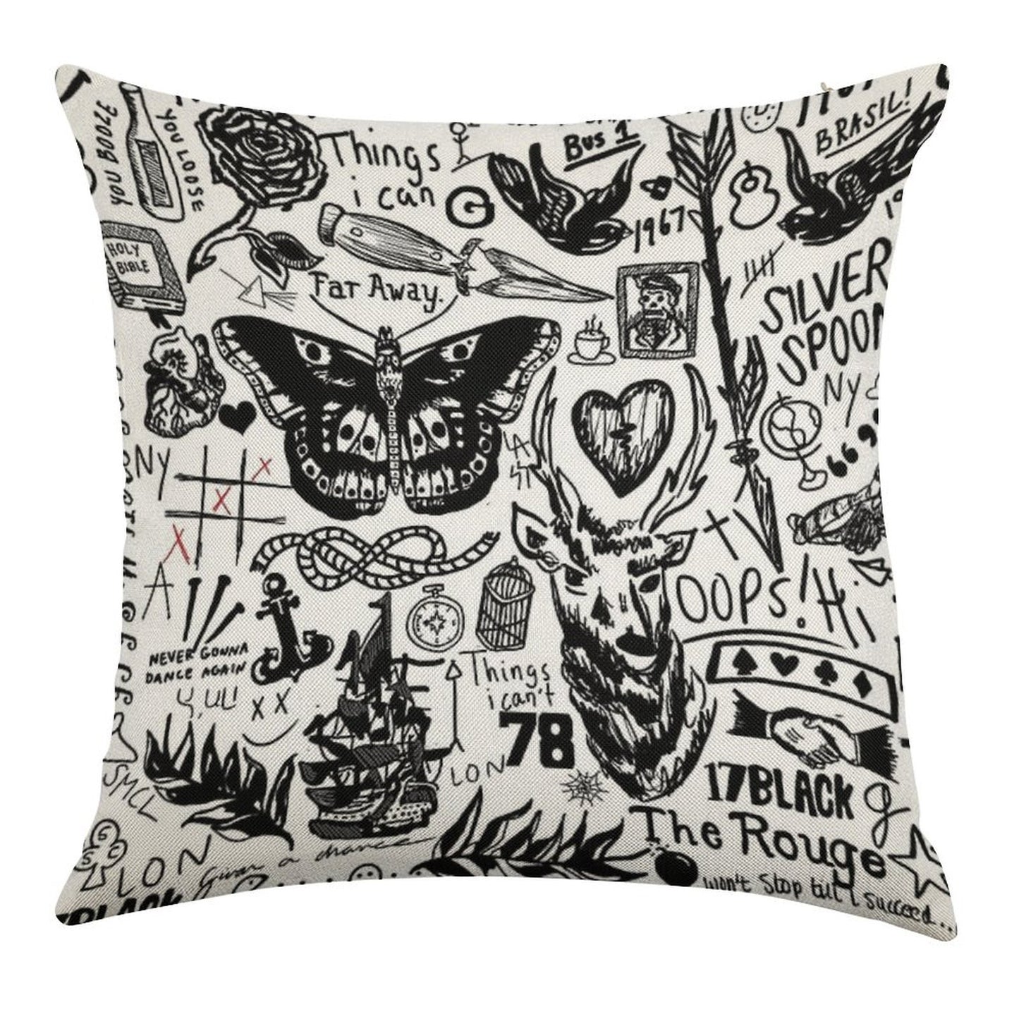 Tattoos Collage Linen Throw Pillow Cover