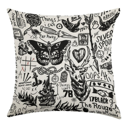 Tattoos Collage Linen Throw Pillow Cover