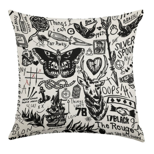 Tattoos Collage Linen Throw Pillow Cover