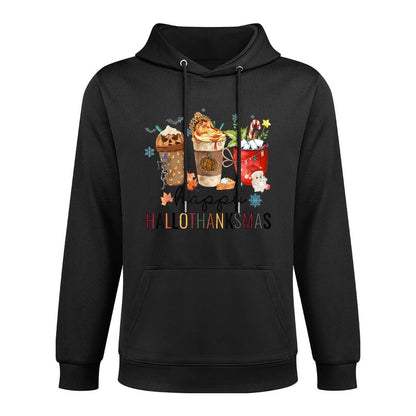 Happy Hallothanksmas Coffee Halloween Thanksgiving Christmas Medium-Weight Fabric Hoodie