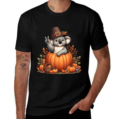 Autumn Pumpkin Fall Koala Thanksgiving Womens Mens Kids  Fade-proof Color T-Shirt