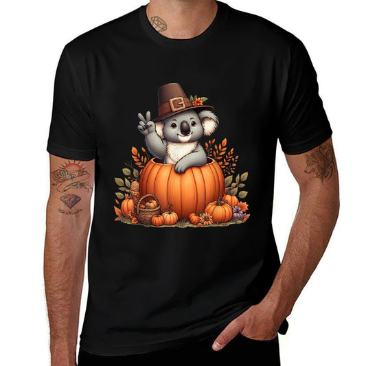 Autumn Pumpkin Fall Koala Thanksgiving Womens Mens Kids  Fade-proof Color T-Shirt
