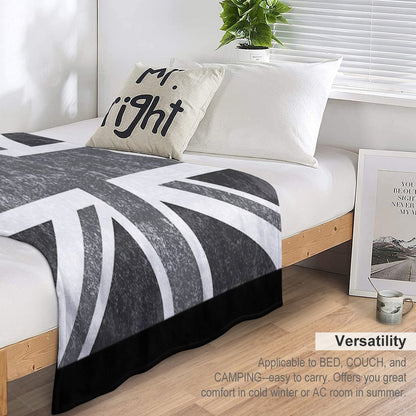 Union Jack Vintage Grayscale - United Kingdom Flag Throw Blanket