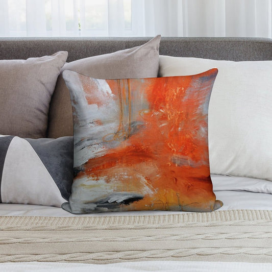 Red Orange Abstract Print Soft Luxury Feel Throw Pillow