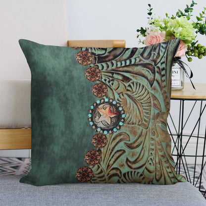 Rustic Cowboy Cowgirl Western Country Green Teal Linen Throw Pillow Cover