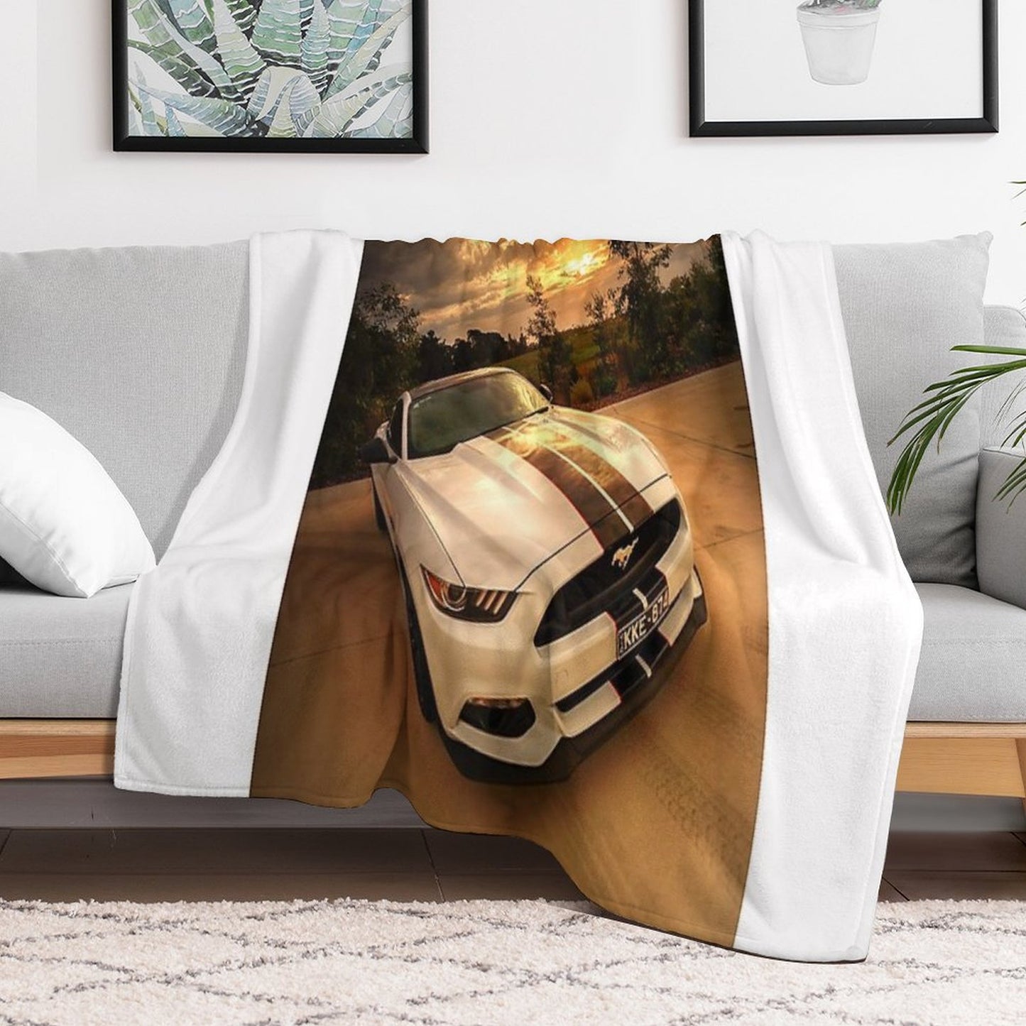 A Ford Mustang Sunset Throw Blanket