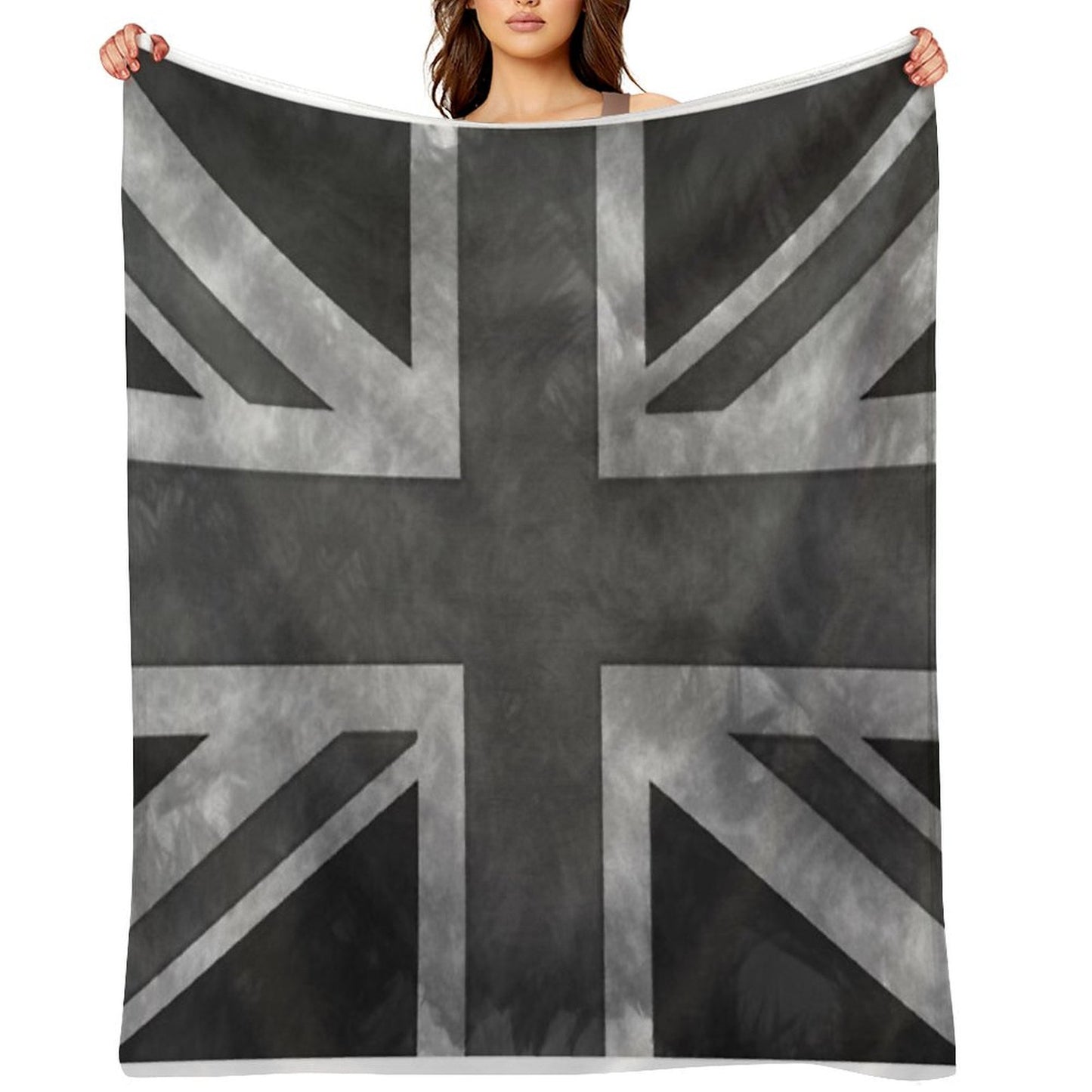 Greyscale Distressed Union Jack Throw Blanket