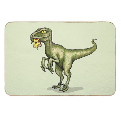 Raptor Dinosaur Eating Pizza Slice Bath Mat