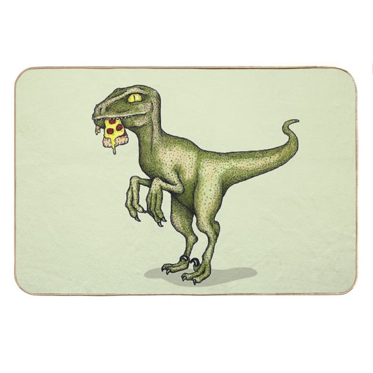 Raptor Dinosaur Eating Pizza Slice Bath Mat