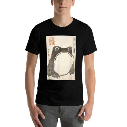 The Art of Print by MCMA - Digitally Enhanced Art Grumpy Frog Japanese Art - Unisex AdultsKids - Black - - S  Ribbed Collar T-Shirt