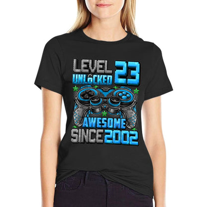Level 23 Unlocked Awesome Since 2002 23rd Birthday Gaming T-Shirt