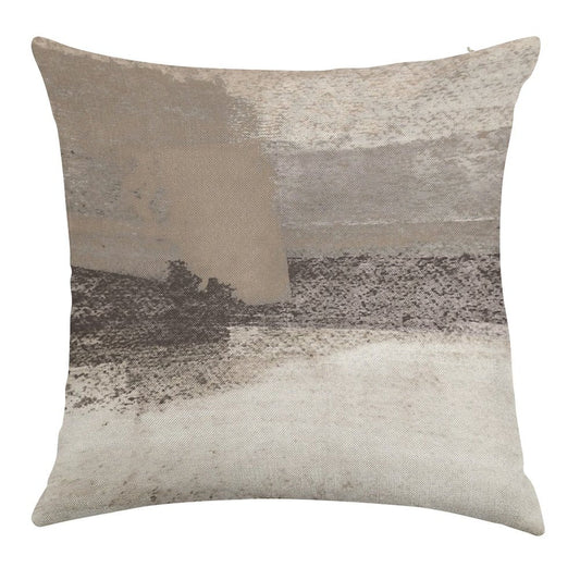 Taupe And Charcoal Grey Horizontal Modern Abstract Painting Linen Throw Pillow Cover