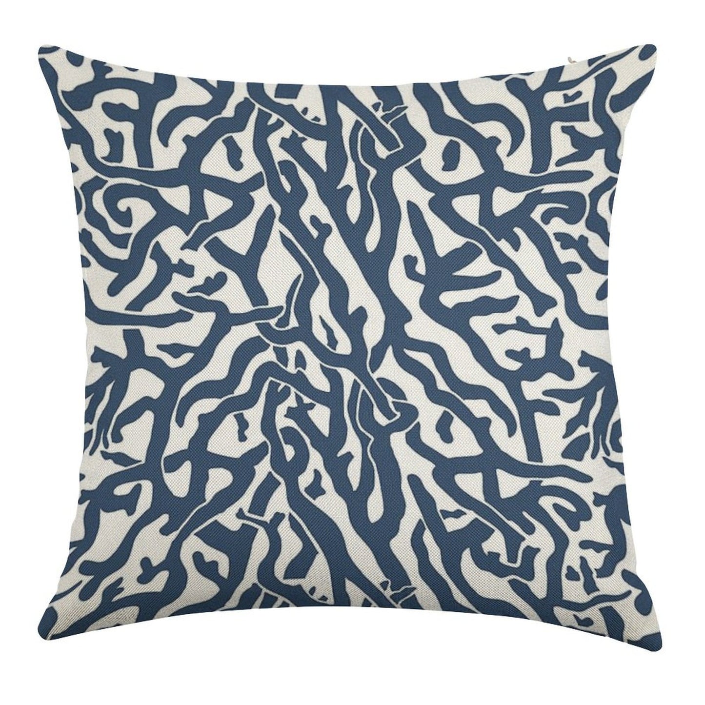 Coral Reef Pattern  Navy Blue White Coastal Beach House Linen Throw Pillow Cover