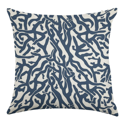 Coral Reef Pattern  Navy Blue White Coastal Beach House Linen Throw Pillow Cover