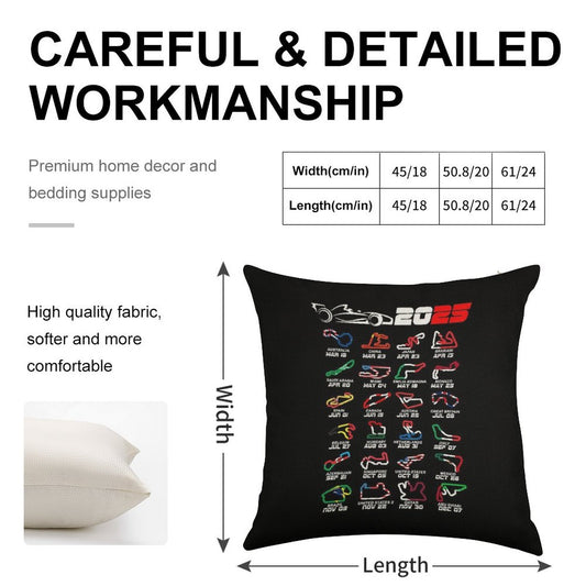 Calendar Formula Race Cars 2025 Circuits Colors Linen Throw Pillow Cover