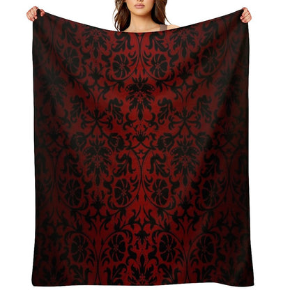 Dark Red And Black Damask Pattern Throw Blanket