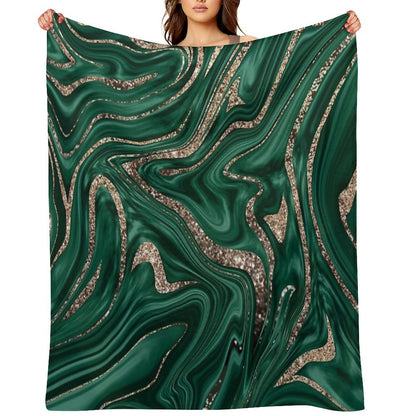 Emerald Green Black Gold Glam Marble #1 (Photo of Glitter Only - Not Reflective) Throw Blanket