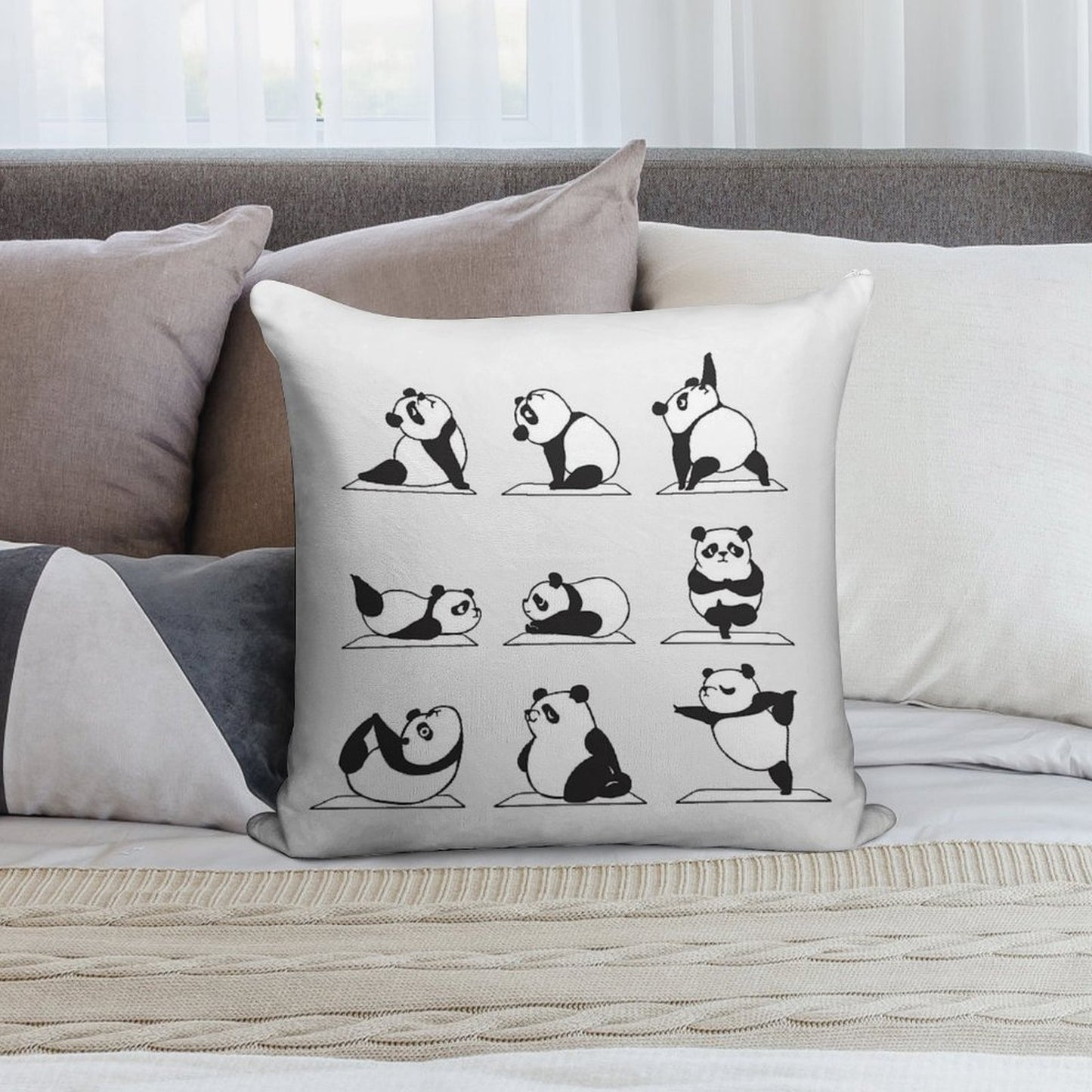 Panda Yoga Soft Shrink-Resistant Throw Pillow