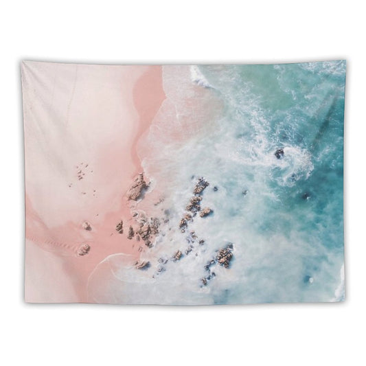 Sea Bliss - Aerial Pink Beach Ocean Sea Photography by Ingrid Beddoes Tapestry
