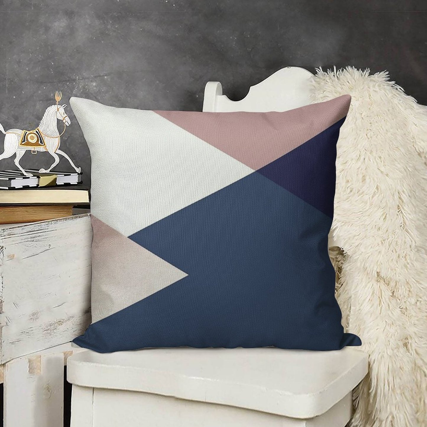 Geometrics - Blush Indigo Rose Gold Linen Throw Pillow Cover
