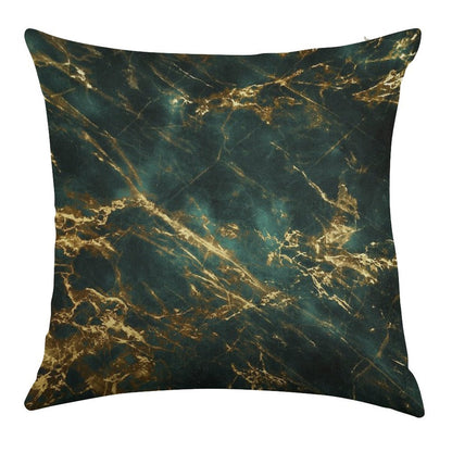 Lavish (Faux) Velvet Green (Faux) Marble With Ornate (Faux) Gold Veins Linen Throw Pillow Cover