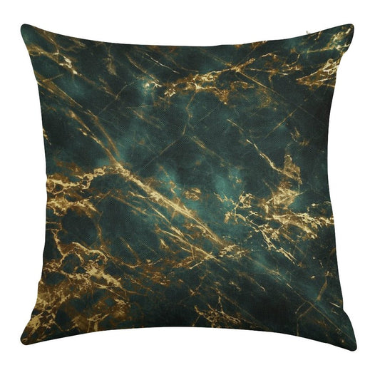 Lavish (Faux) Velvet Green (Faux) Marble With Ornate (Faux) Gold Veins Linen Throw Pillow Cover