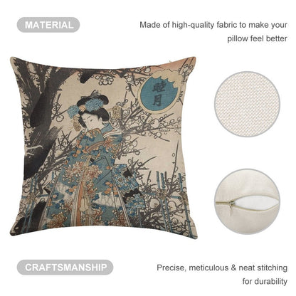 Classic Vintage Ukiyo-e Japanese Art Geisha Portrait Linen Throw Pillow Cover