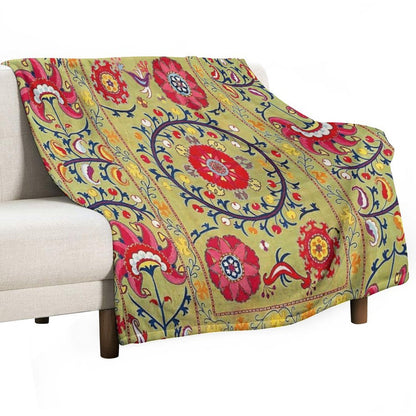 Lakai Suzani Uzbekistan Floral Embroidery Print Throw Blanket