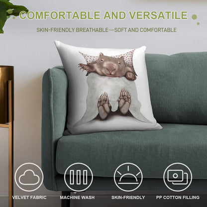 Wombat in Bed Soft Bedroom Essential Throw Pillow