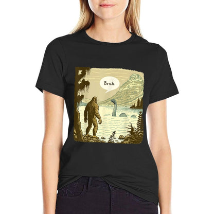 Funny Bigfoot Sasquatch Loch Ness Monster Introvert Bruh T-Shirt