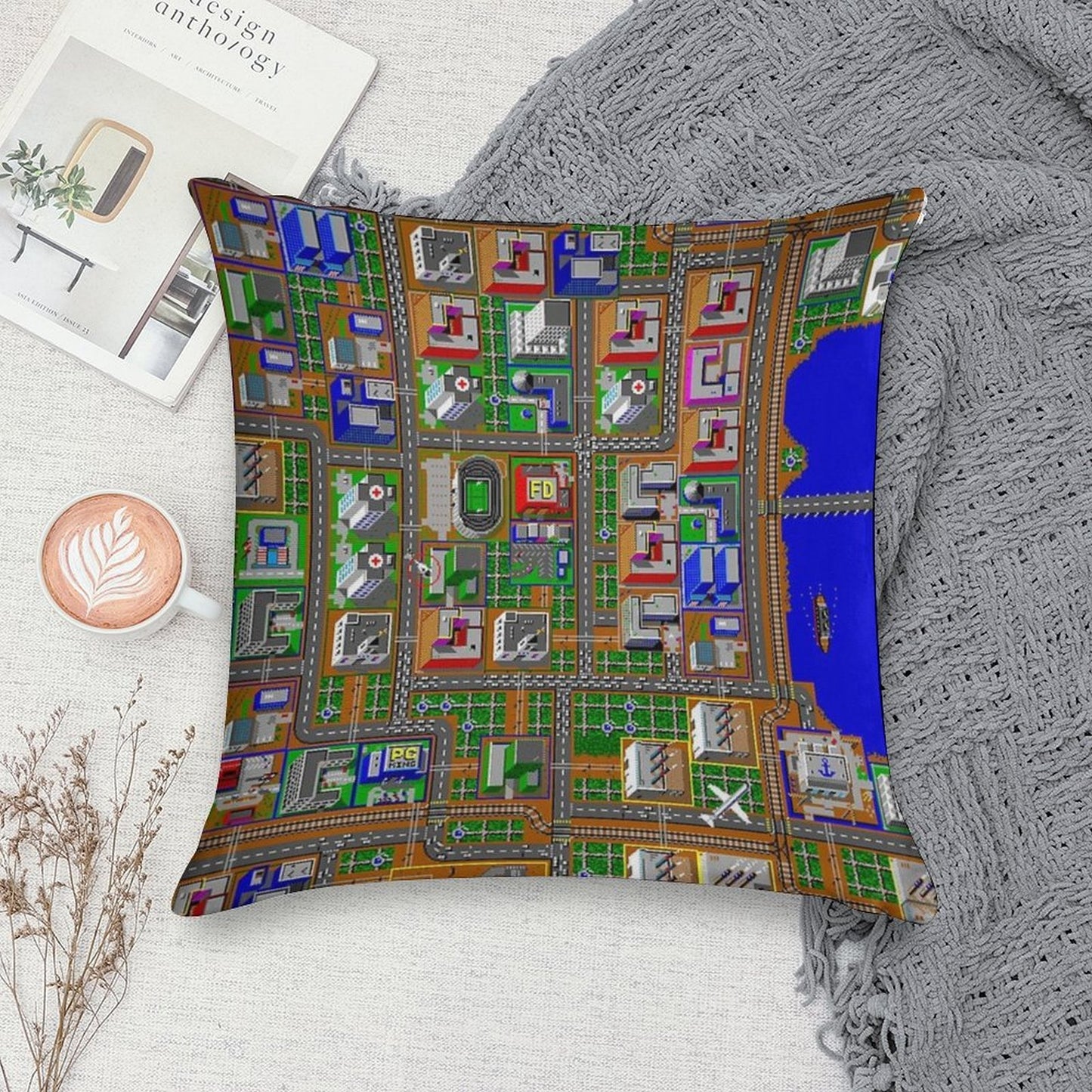 SimCity 1 No Logo Sim City Zoom - HD Soft Reinforced Edging Throw Pillow