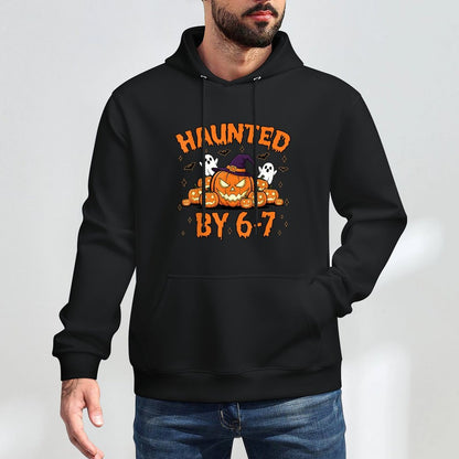 Haunted by 67 – Funny Ghost And Pumpkin Halloween Costume Pilling-Resistant Hoodie