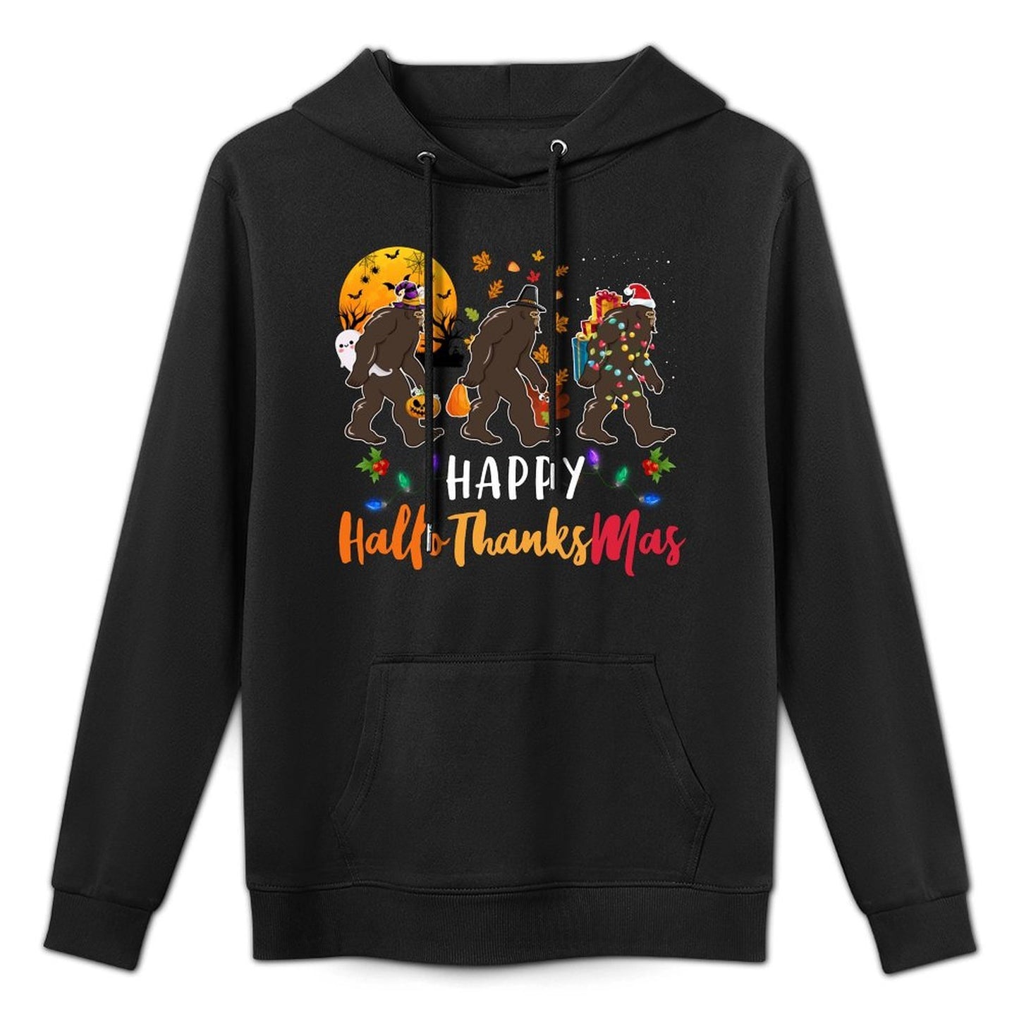 Hallothanksmas Bigfoot Halloween Thanksgiving Christmas Shrink-Resistant Hoodie