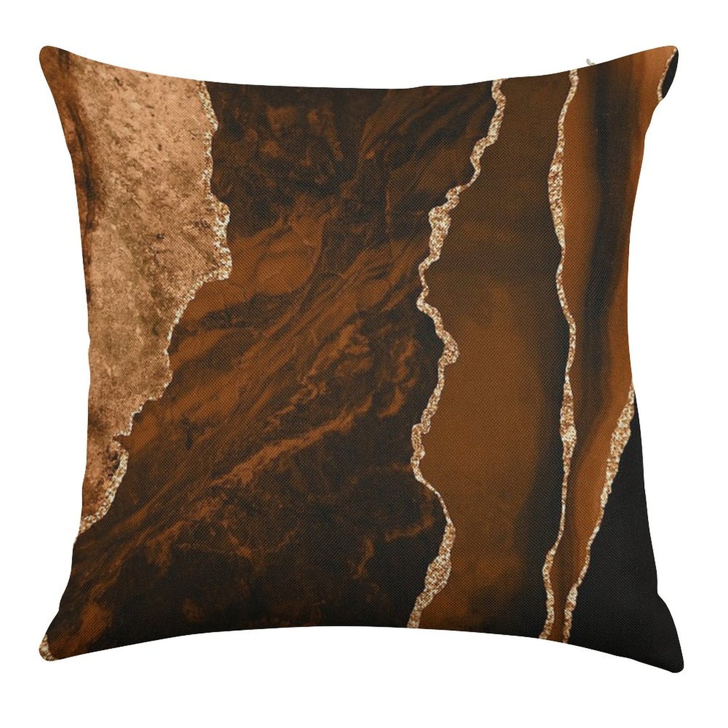 Abstract Chocolate Brown & Gold Modern Geode Agate Design Linen Throw Pillow Cover