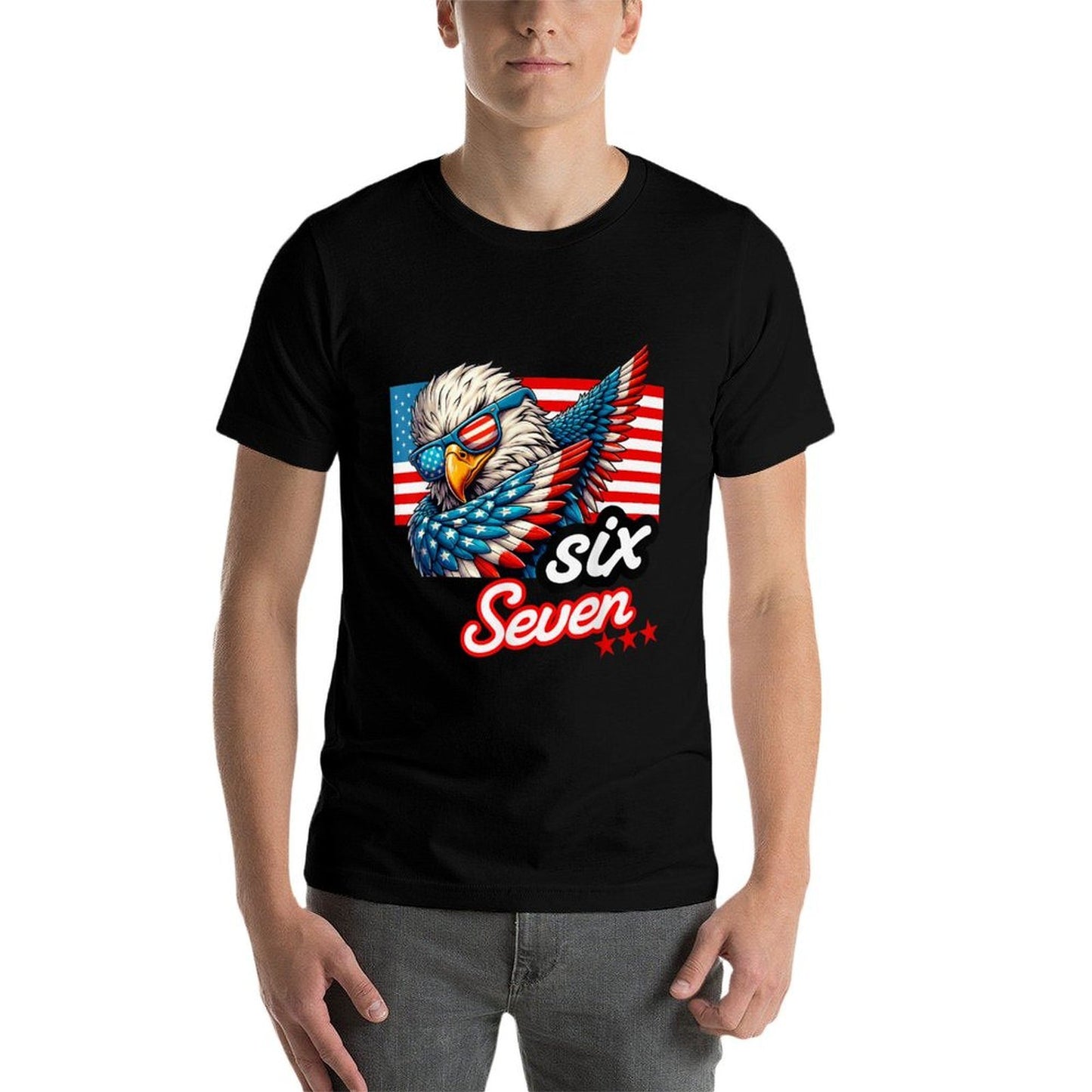 Six Seven Funny Patriotic Dabbing Bald Eagle 6 7 Meme Slang  Versatile T-Shirt