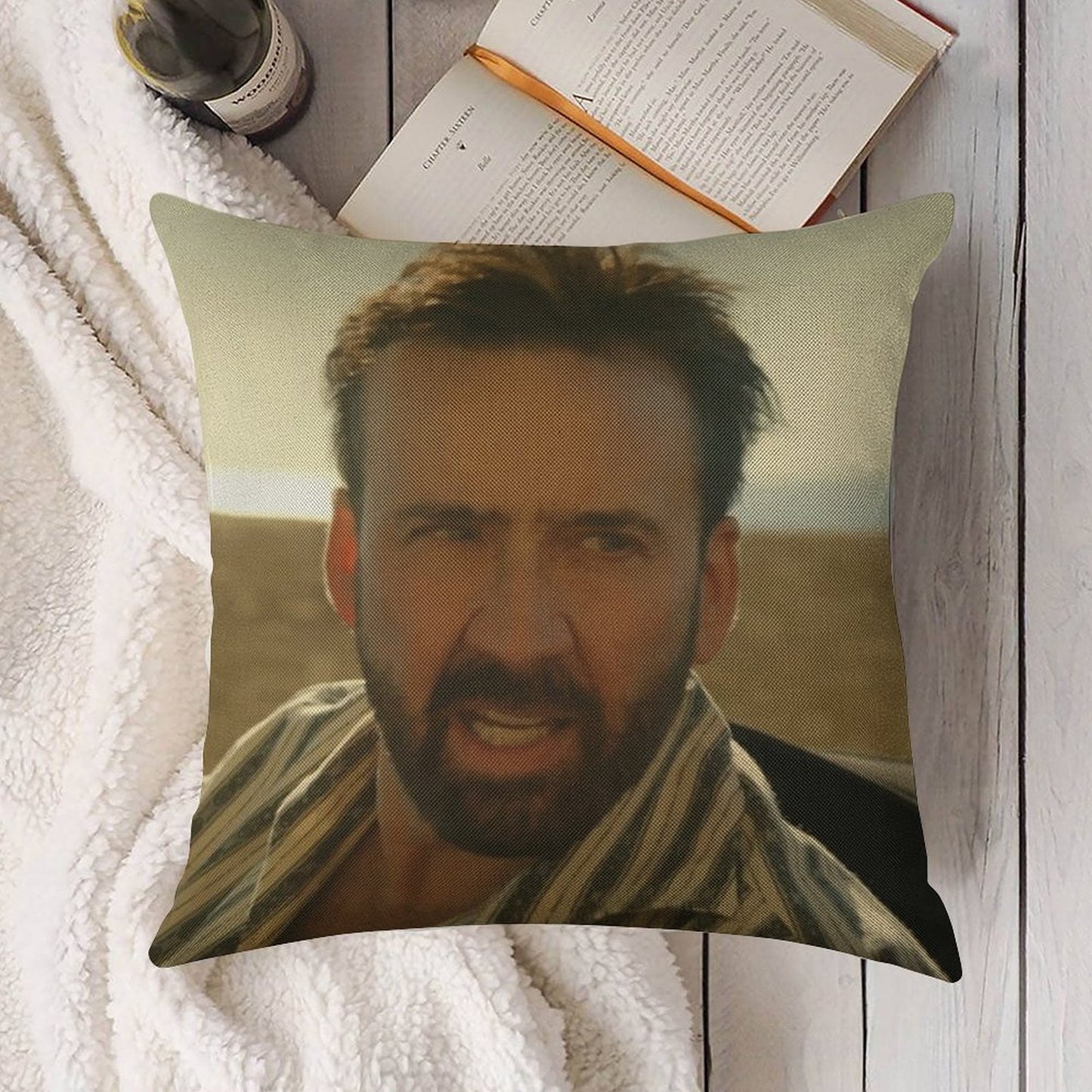 Nic Cage Meme Linen Throw Pillow Cover