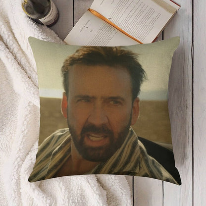 Nic Cage Meme Linen Throw Pillow Cover