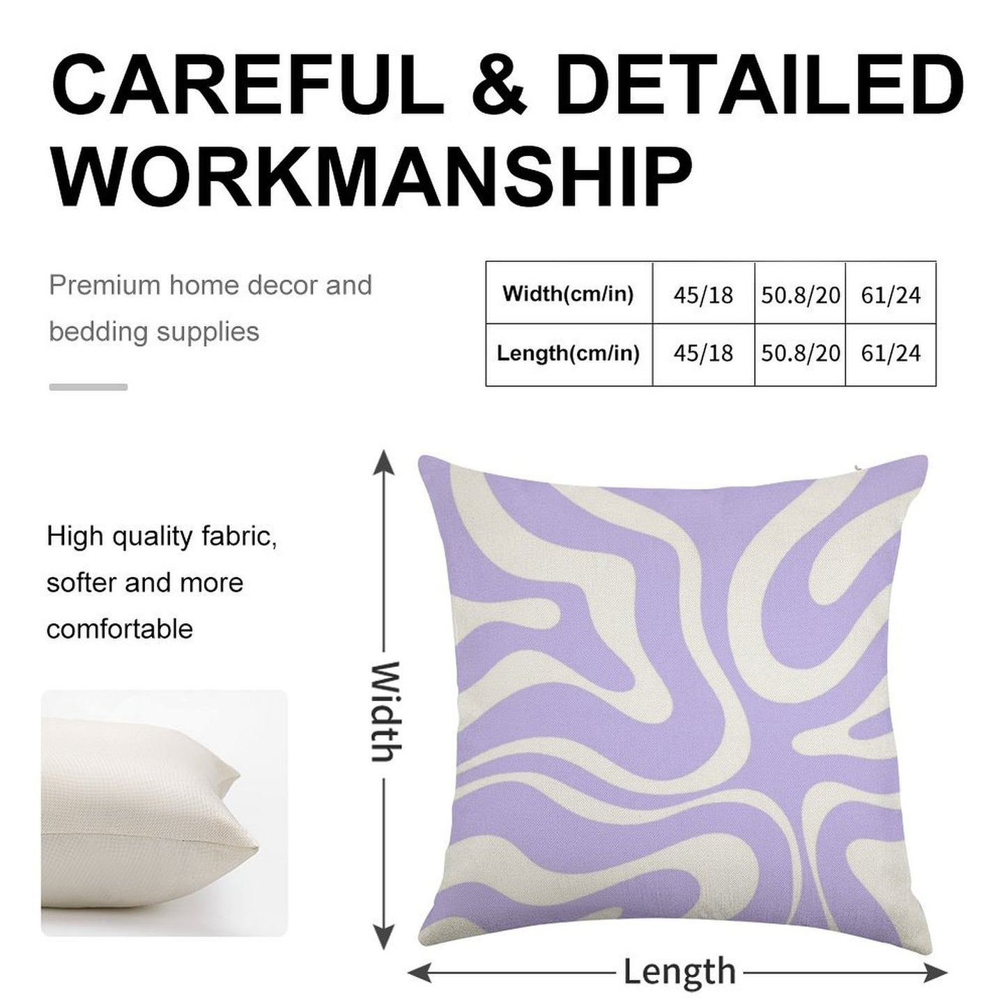 Retro Modern Liquid Swirl Abstract Pattern Square in Light Purple And White Linen Throw Pillow Cover