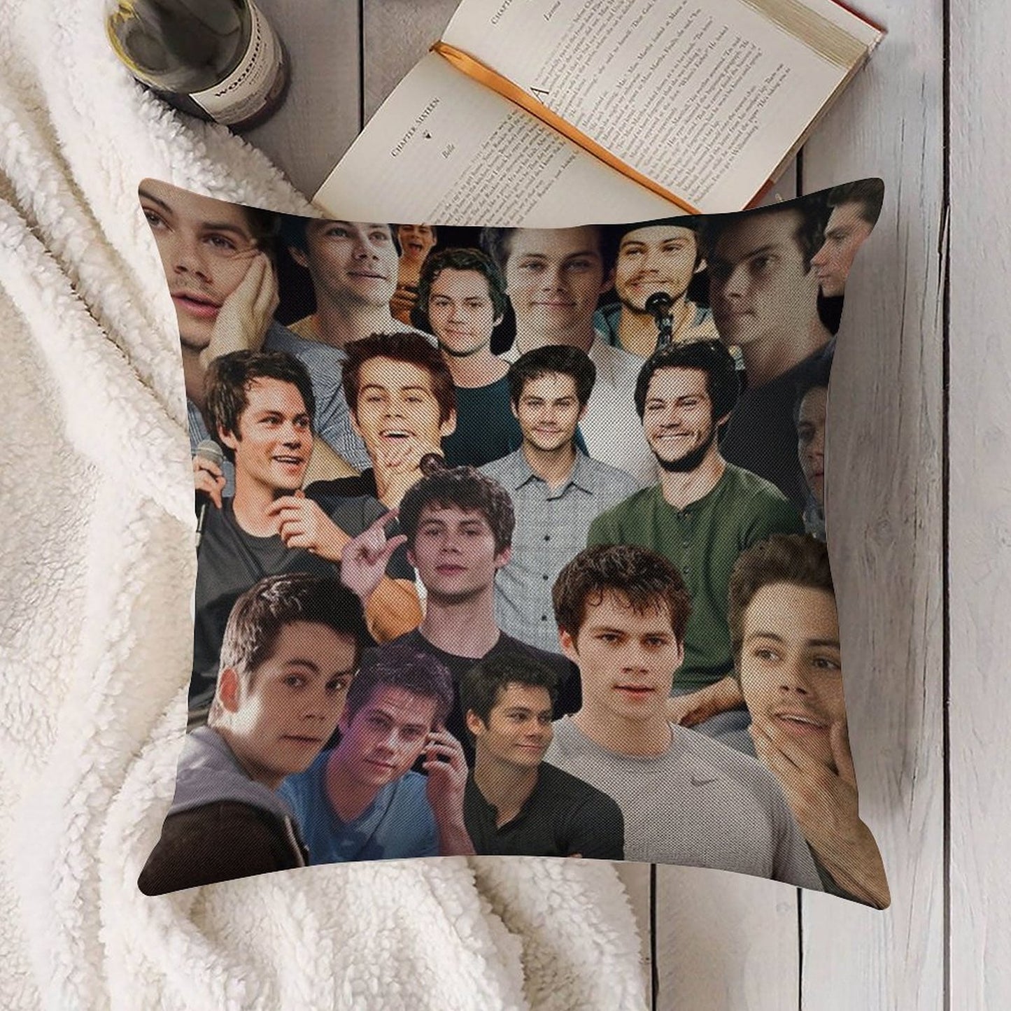 Dylan O’Brien Collage Linen Throw Pillow Cover